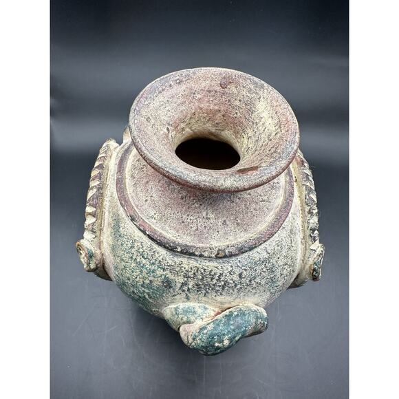 Decorative Terra Cotta Painted Pottery Elephant Vase 7 Inches Brown Green Red - Picture 6 of 9